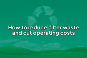 A recycling icon sits in the background with clouds inside it. There are rolling hills